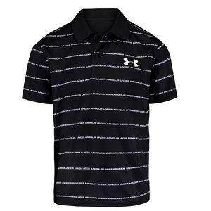 UNDER ARMOUR Golf Polo Shirt YOUTH SIZE 7 Black Wordmark UA Logo Boys Kids NWT